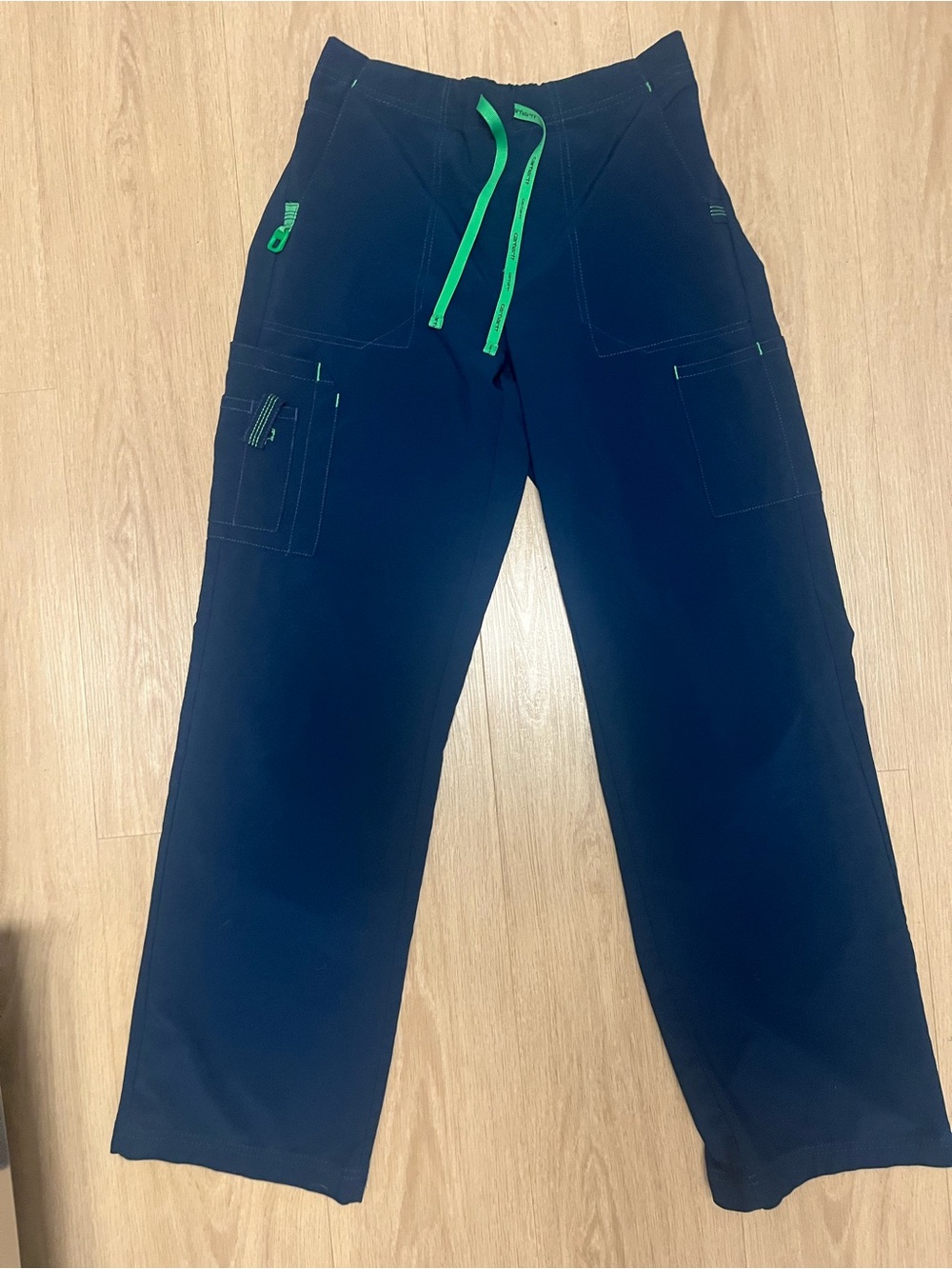 Carhartt Navy Straight-Leg Force Scrub Pants with Green Drawstring